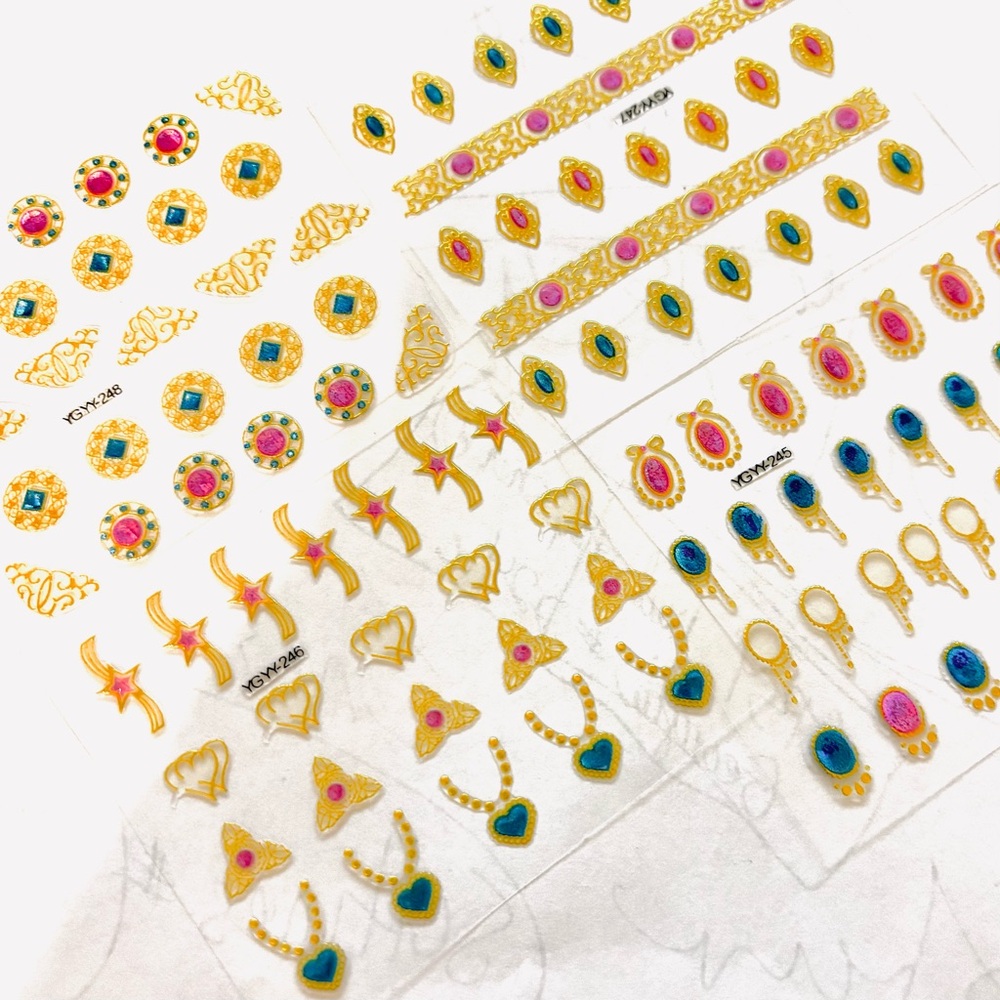Jewel Aladdin look 20 sheets Gold and Pink Nail Art Stickers